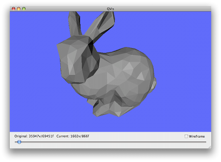 QVis screenshot showing the same bunny model after triangle reduction